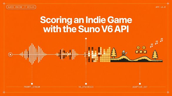 Scoring an Indie Game with the Suno V6 API_orange  background and theme as like fenced.ai.jpg